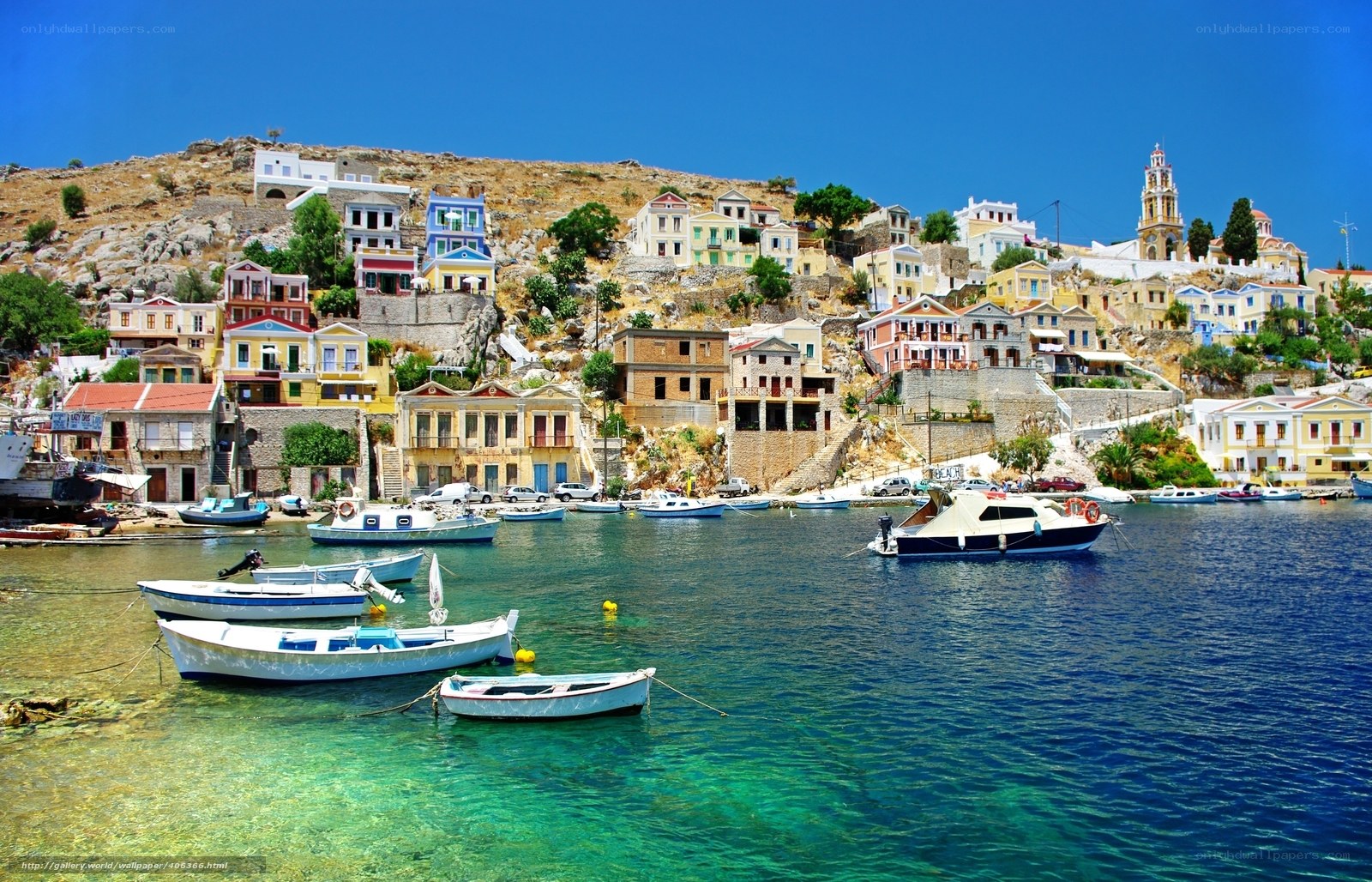Colorful Greek island harbor