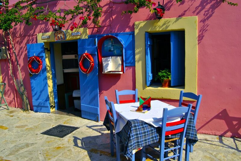 colorful greek taverna exterior