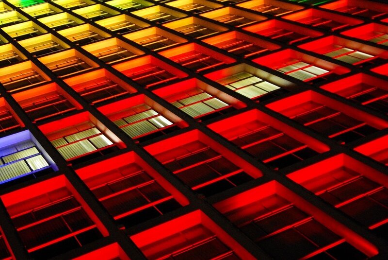 Colorful grid of illuminated panels
