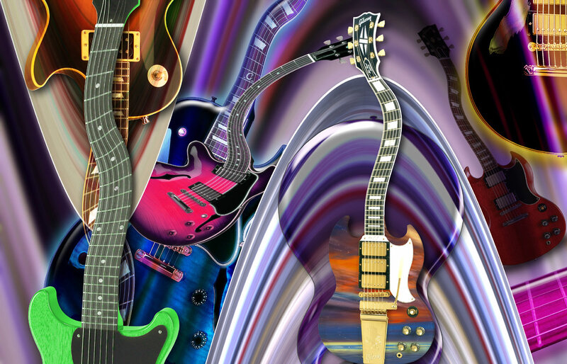 Colorful guitar collage
