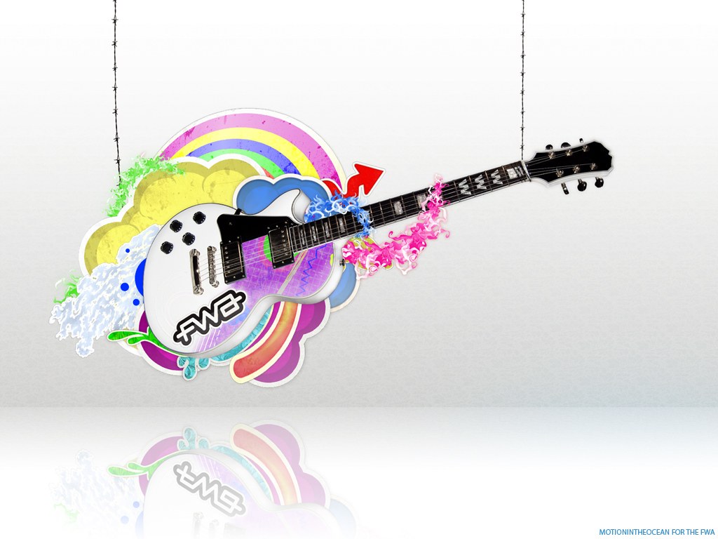 Colorful guitar with rainbow background
