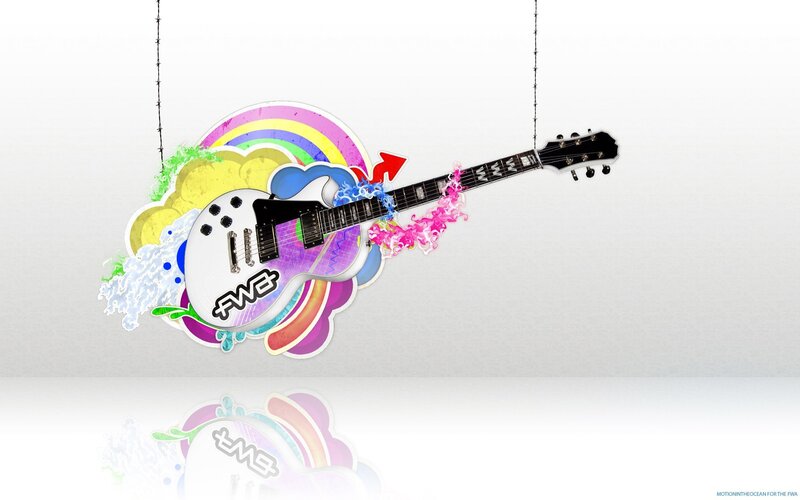 Colorful guitar with rainbow background