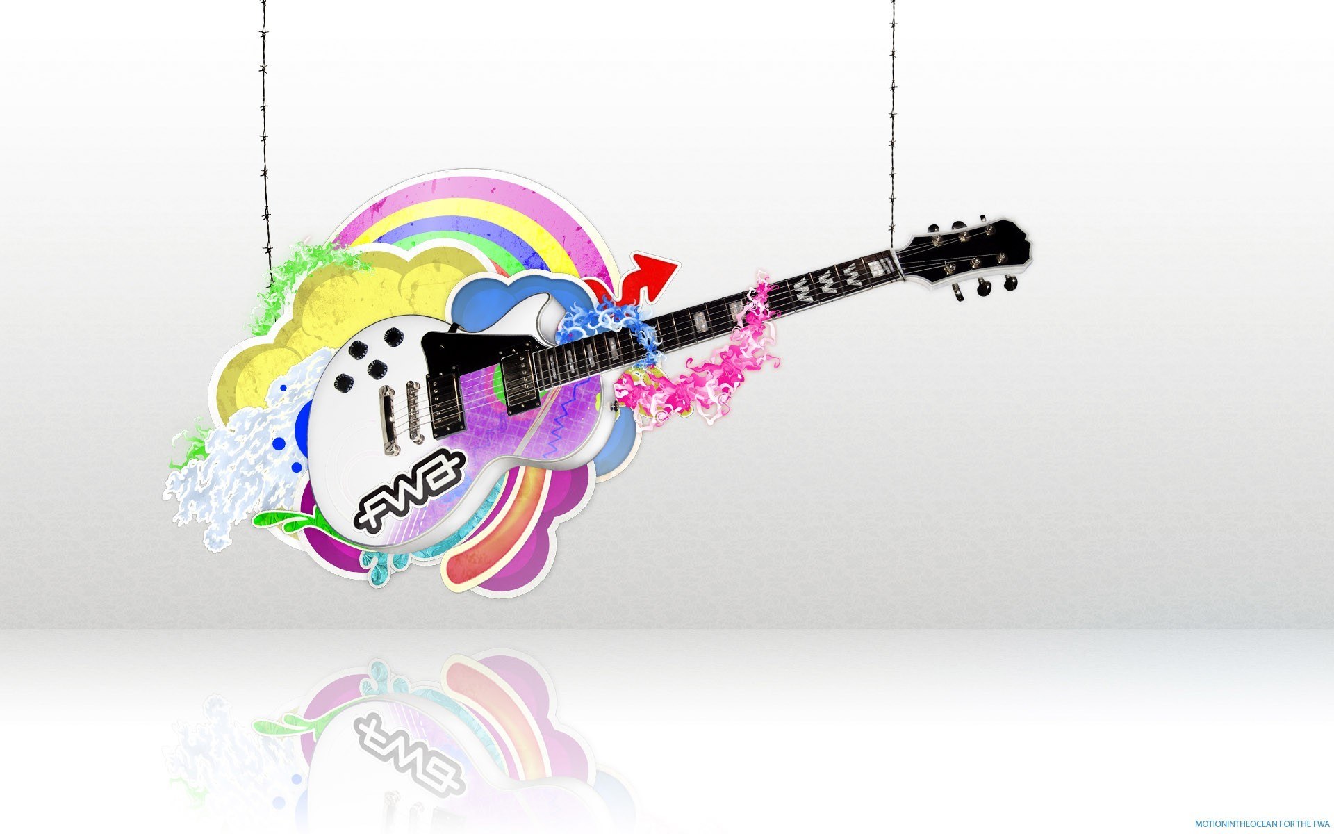 Colorful guitar with rainbow background