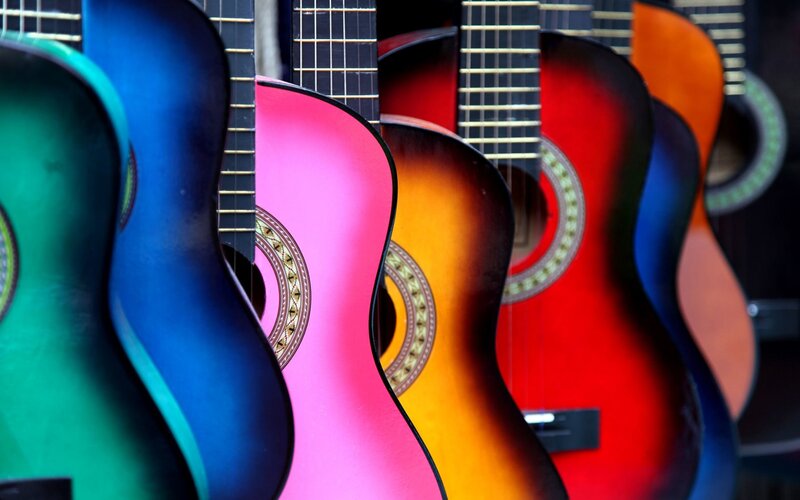 Colorful Guitars in Row