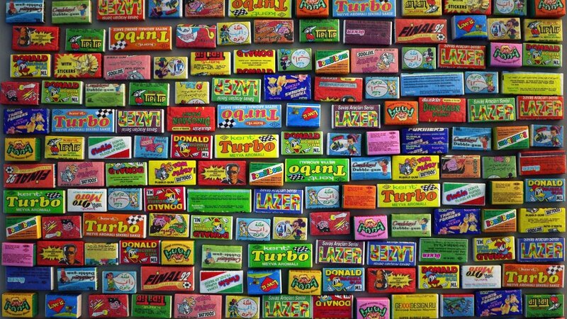 Colorful gum packet collection