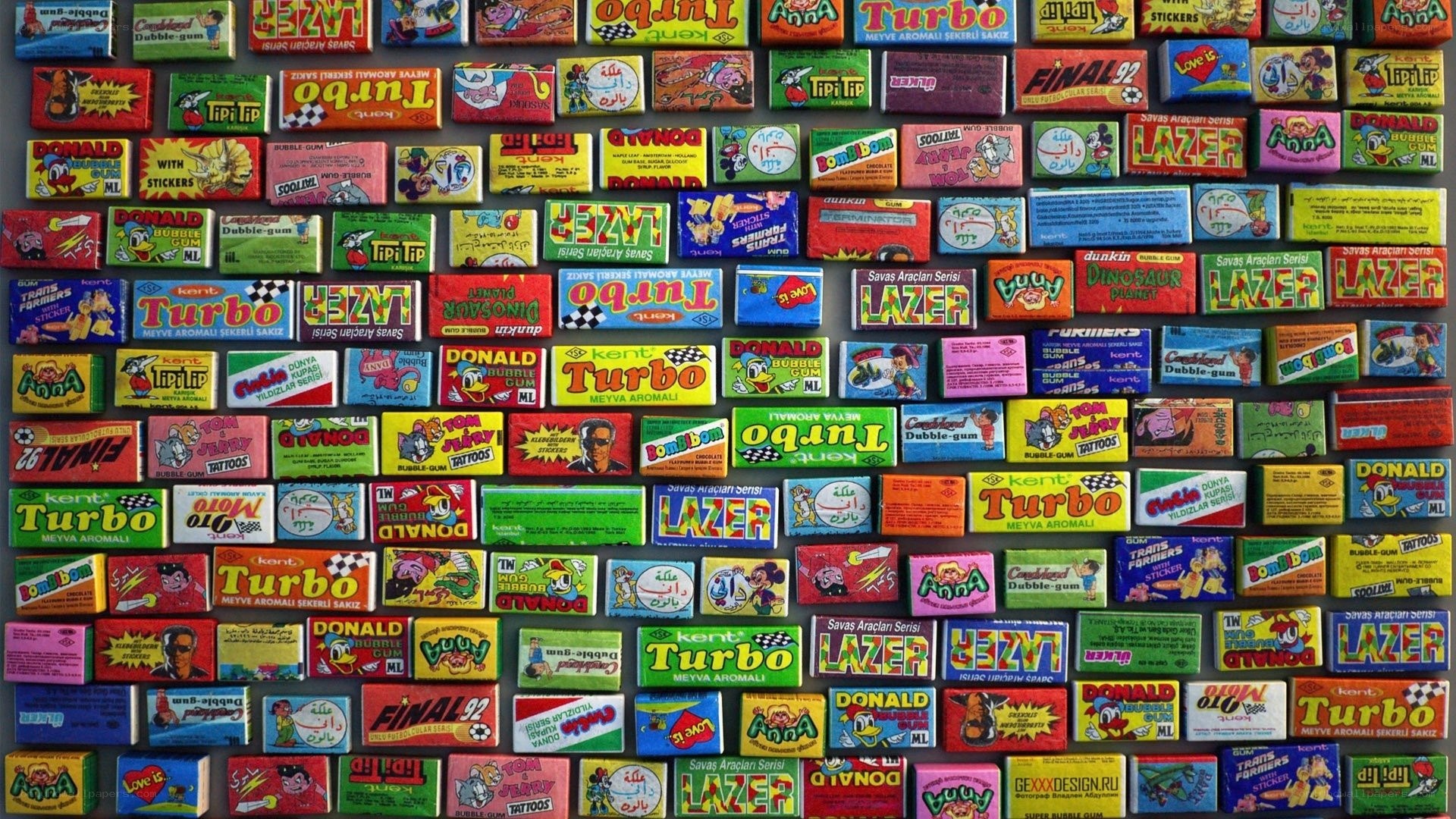 Colorful gum packet collection