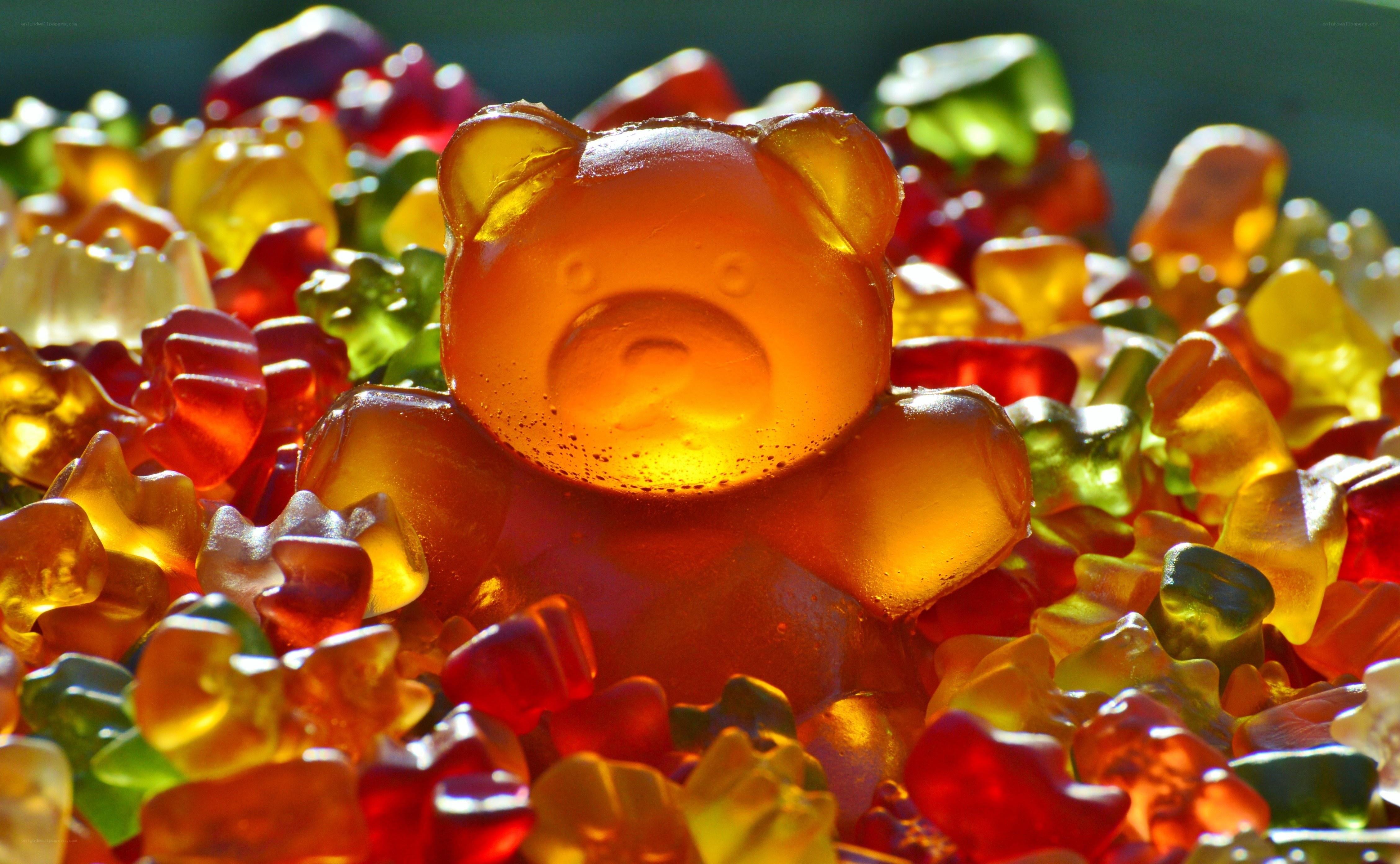 Colorful gummy bears in pile