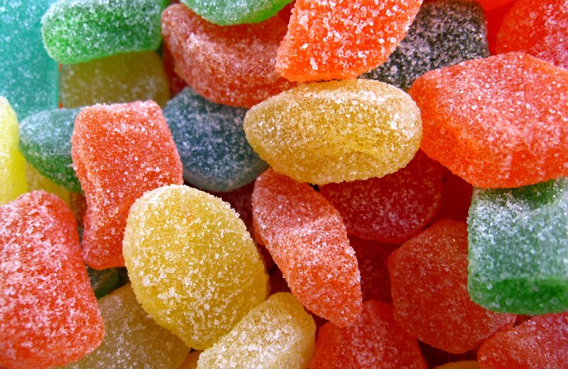 Colorful Gummy Candies — Red, Bright, Photograph, Sugar Coating, Candy, Close-up