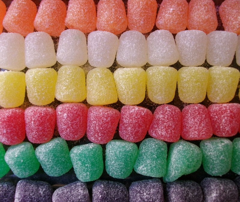 Colorful Gummy Candies — Red, Bright, Photograph, Sugar Coating, Rows