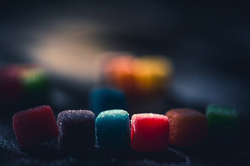 Colorful Gummy Candies — Red, Dramatic