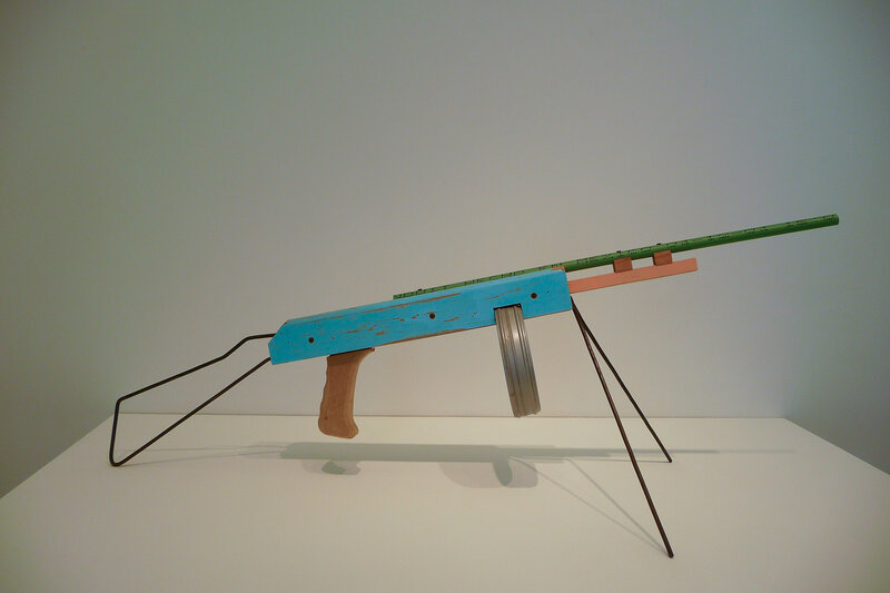 Colorful gun sculpture on display