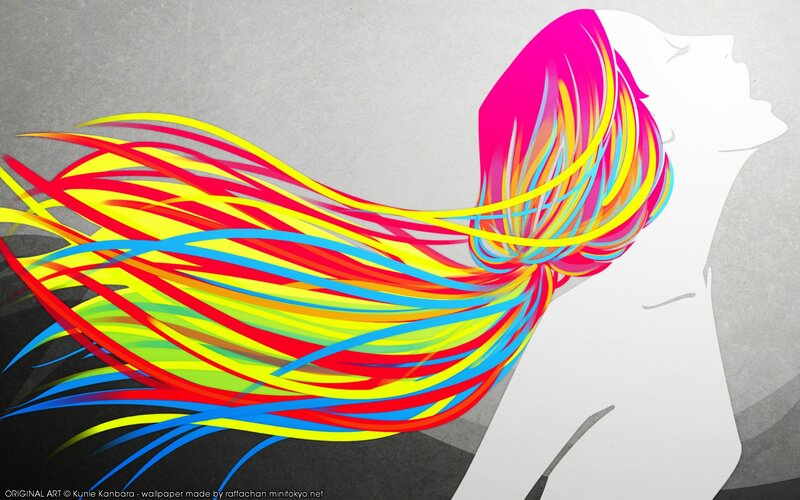Colorful hair flowing in wind