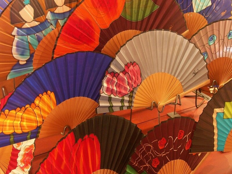 Colorful hand fans on display