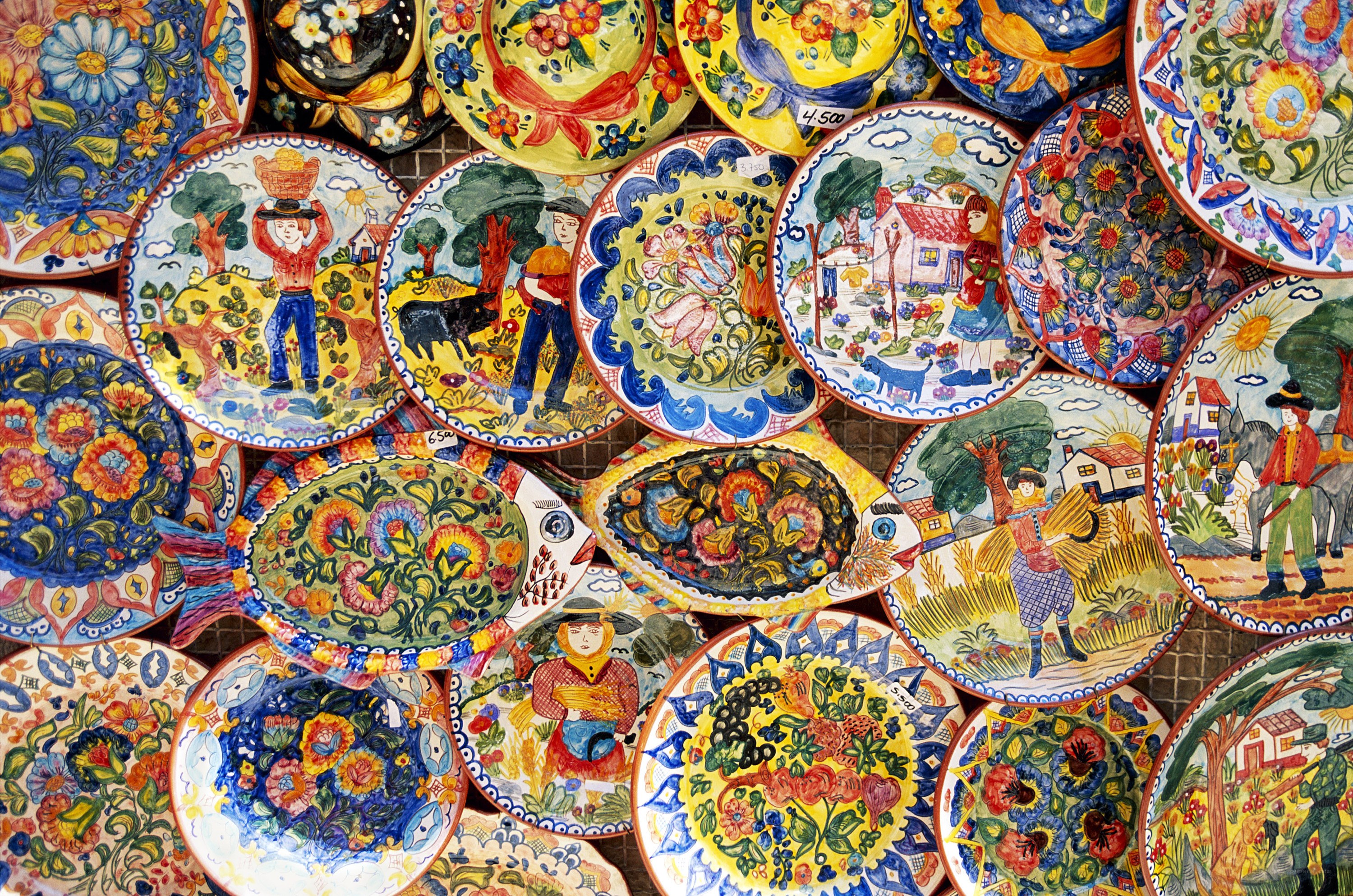 Colorful hand-painted ceramic plates