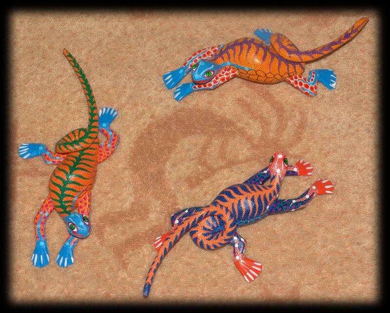 Colorful hand-painted lizard figurines