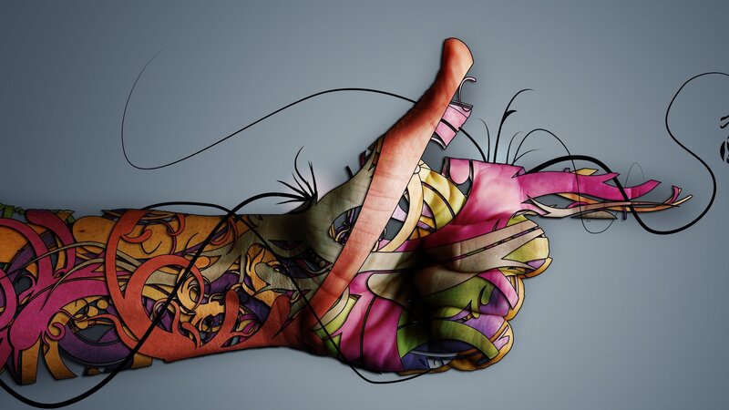colorful hand with abstract art