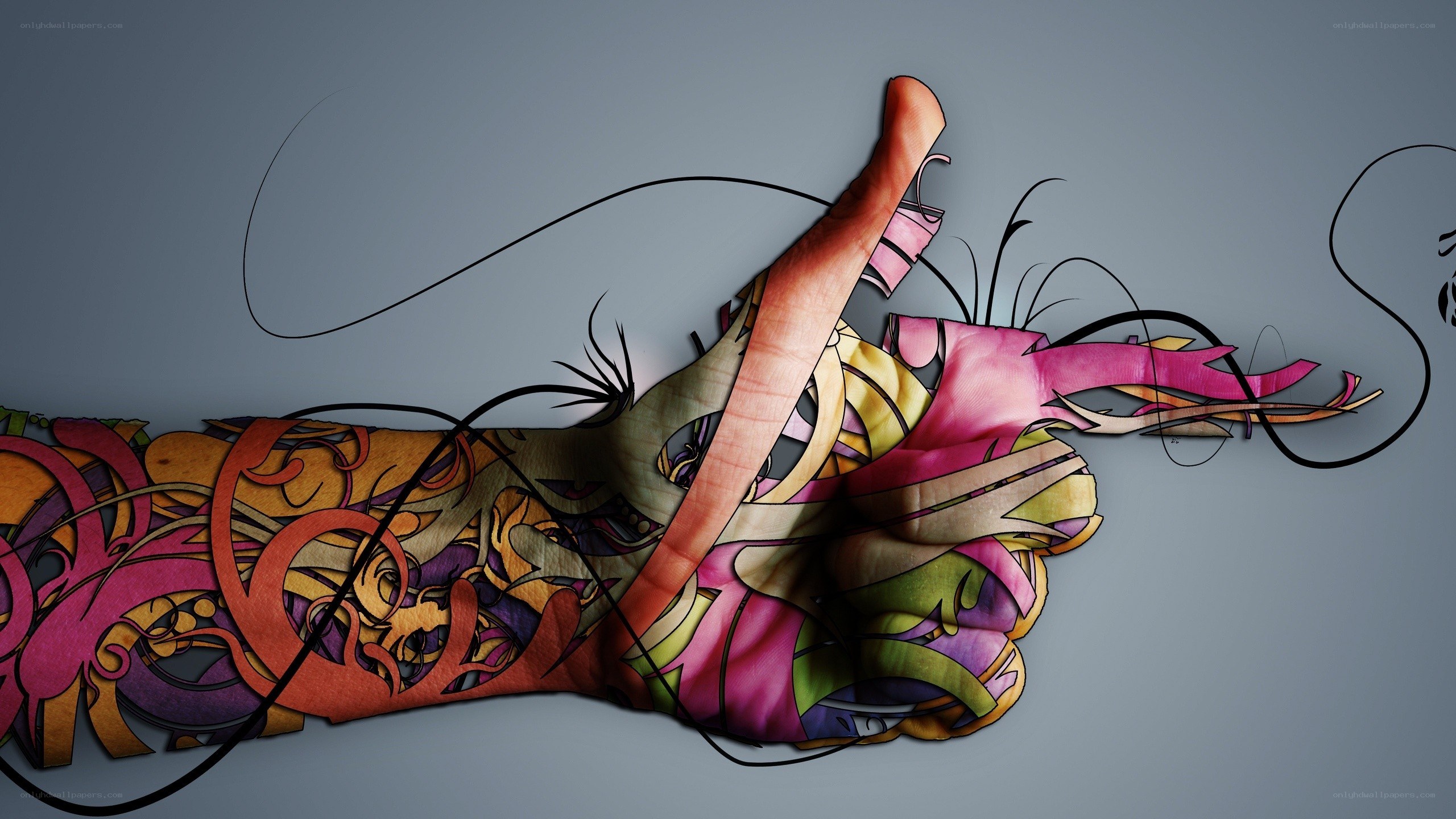 colorful hand with abstract art