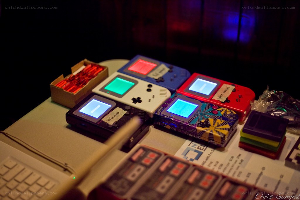 Colorful handheld game consoles