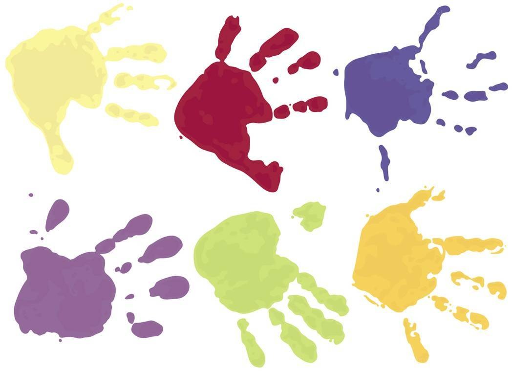 colorful handprints on white
