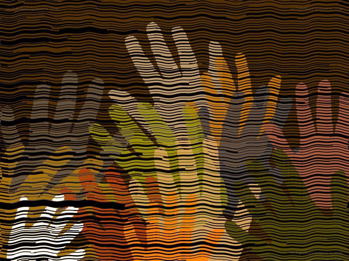 Colorful handprints with wavy lines