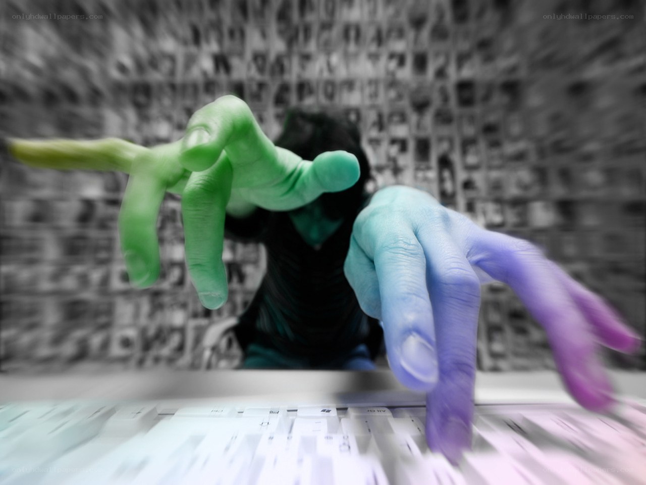colorful hands on keyboard