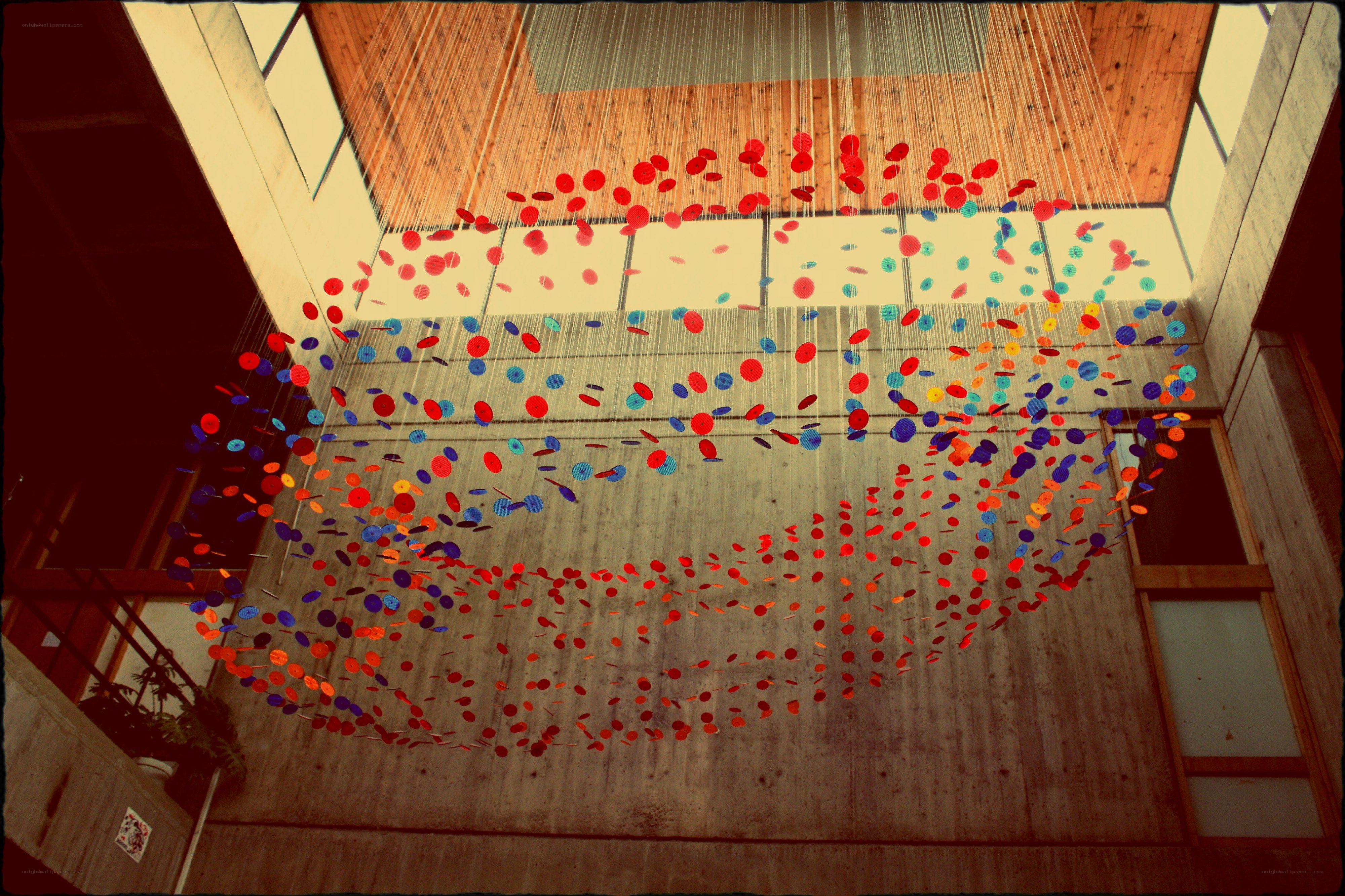 Colorful hanging art installation