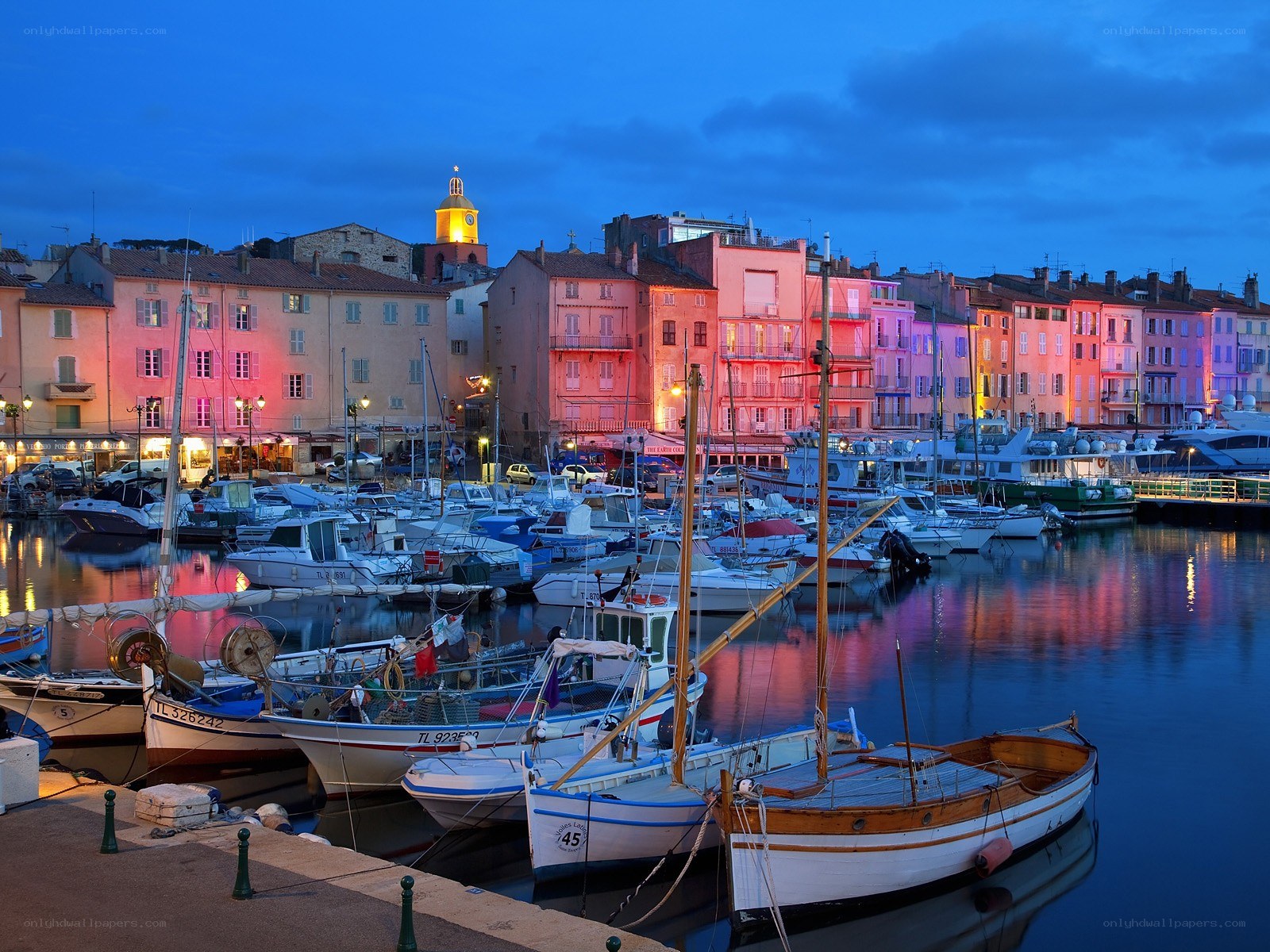 Colorful harbor at dusk