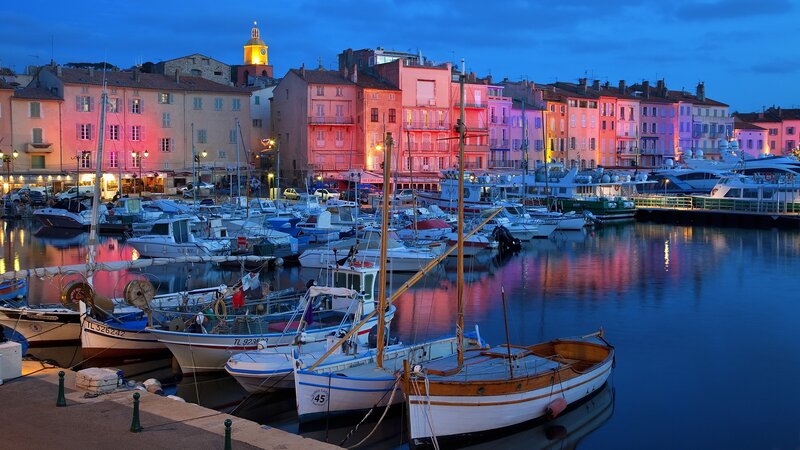 Colorful Harbor at Dusk — Blue