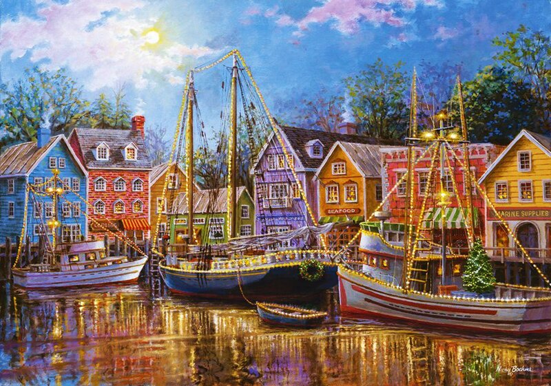 Colorful Harbor at Night
