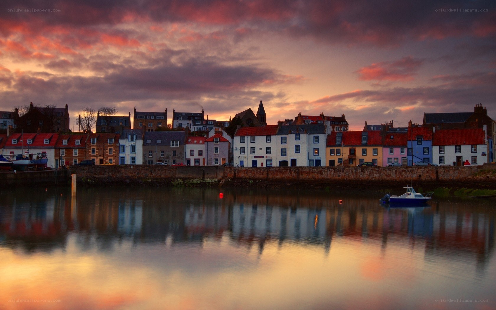 Colorful harbor at sunset