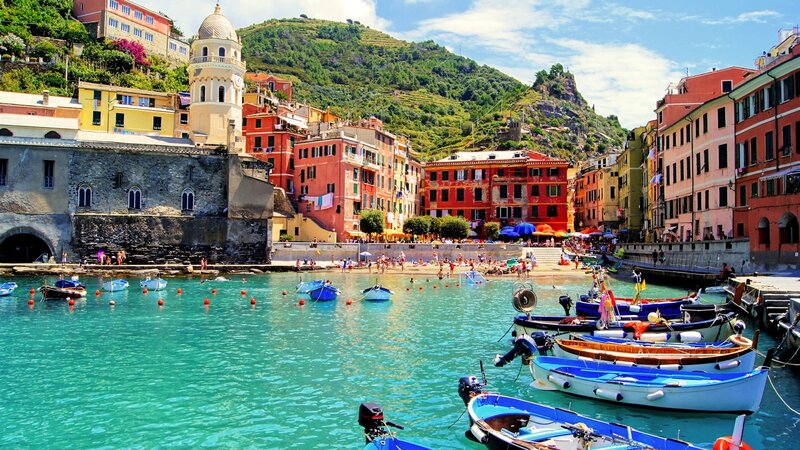 Colorful harbor in a coastal village