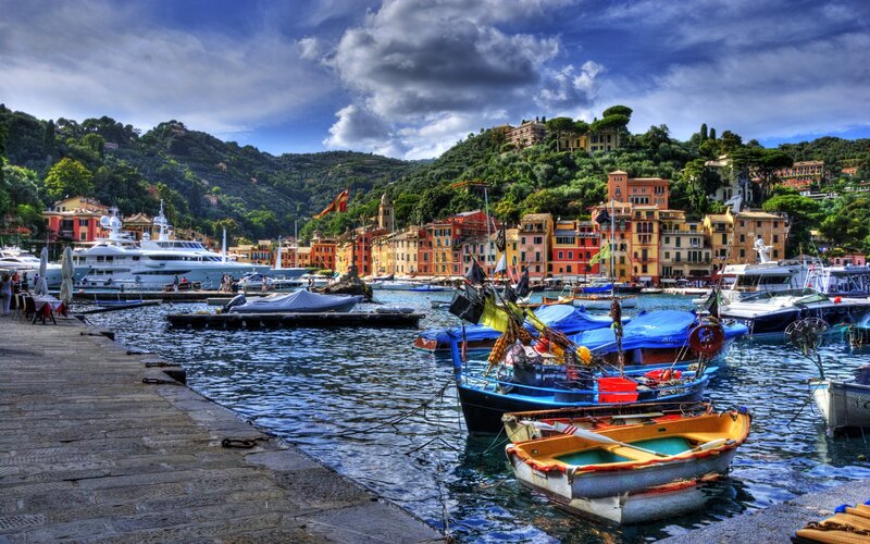 Colorful harbor in Italian village