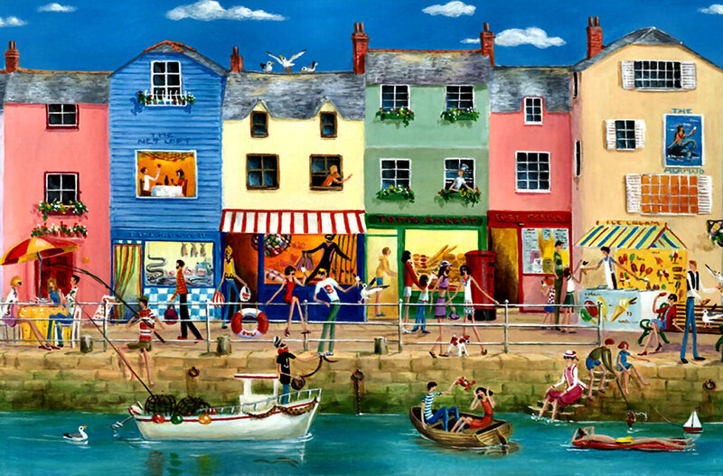 Colorful Harbor Town — Blue, Lively
