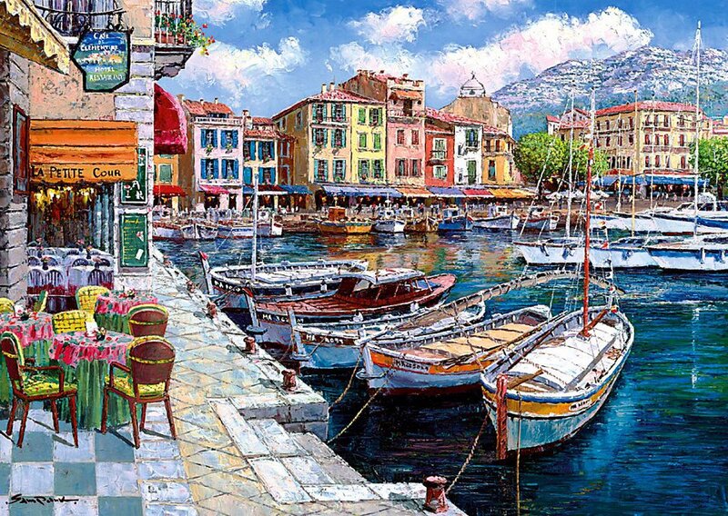 Colorful Harbor Town — Blue, Serene, Afternoon