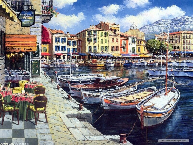 Colorful Harbor Town — Blue, Serene
