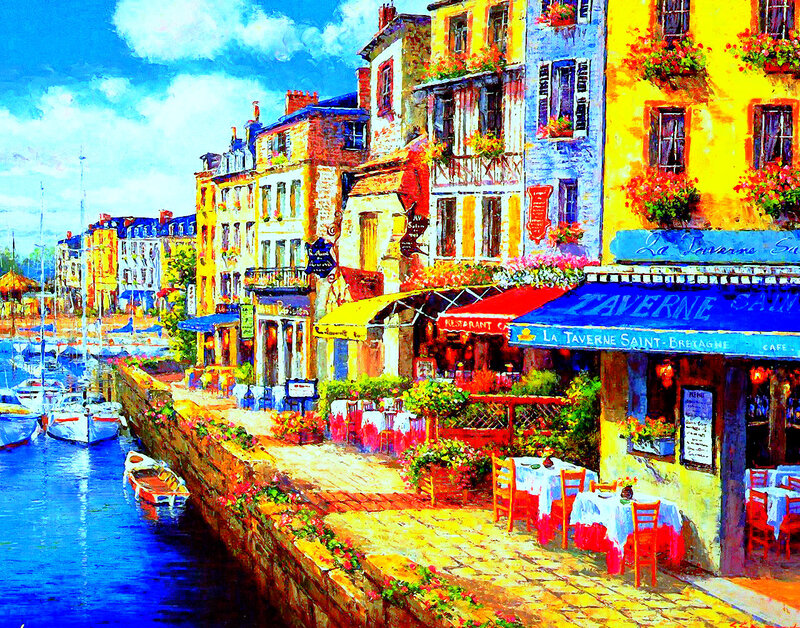 Colorful Harbor Town — Blue, Vibrant, Afternoon