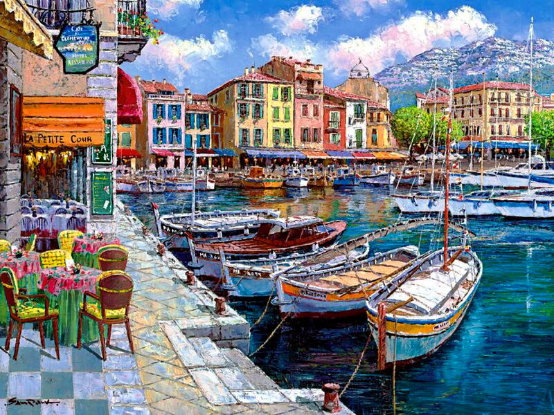 Colorful Harbor Town — Blue, Vibrant