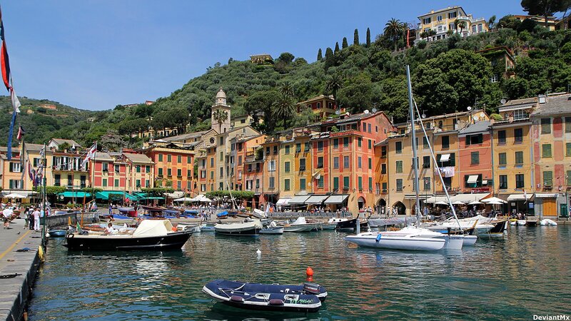 Colorful harbor town in Italy