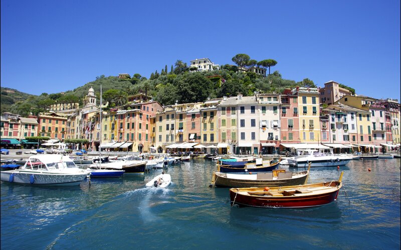 Colorful harbor town in Italy