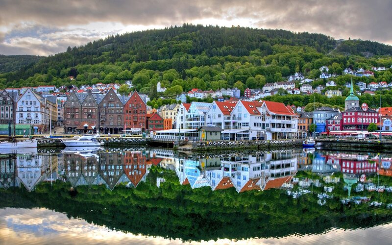 Colorful harbor town in Norway