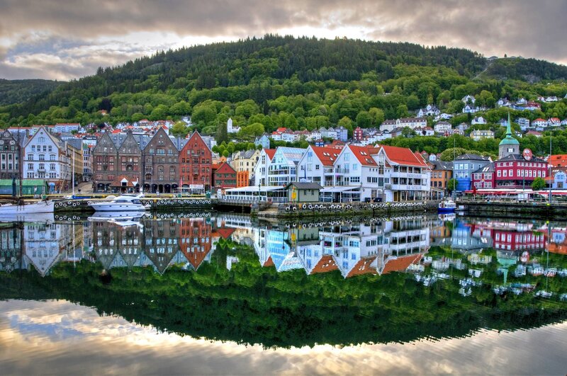 Colorful harbor town in Norway