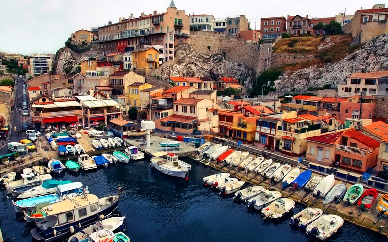 Colorful Harbor Village — Blue, Calm