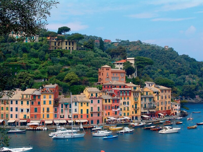 Colorful Harbor Village — Blue, Serene, Afternoon, Photograph
