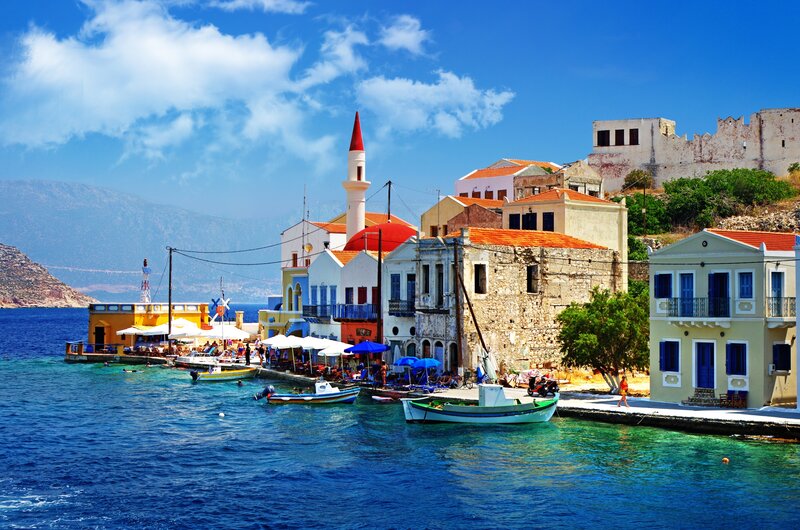 Colorful Harbor Village — Blue, Vibrant