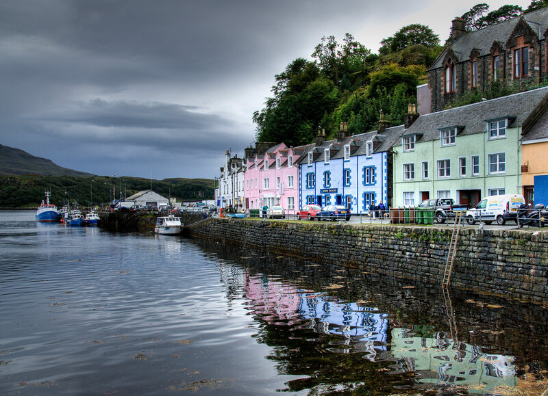 Colorful harbor village in Scotland