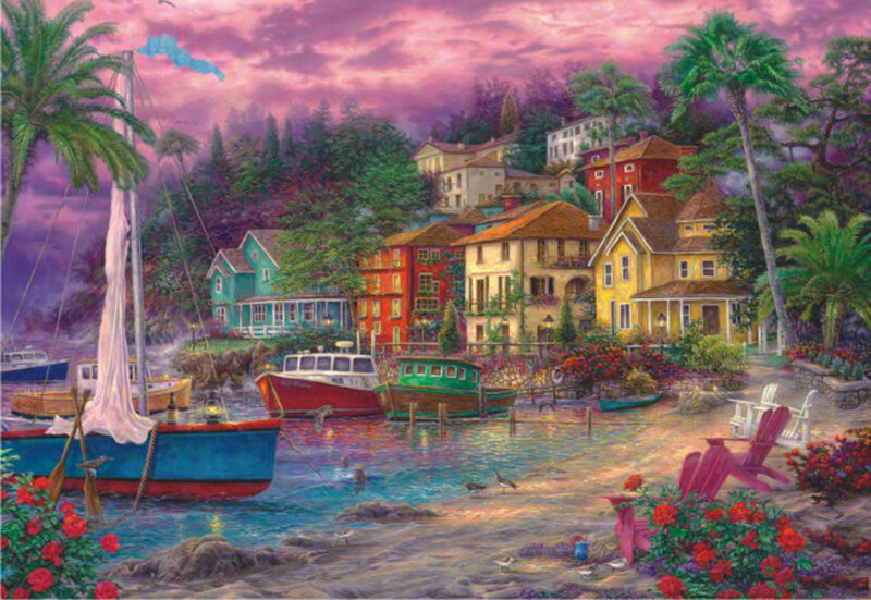 Colorful Harbor Village — Purple, Serene
