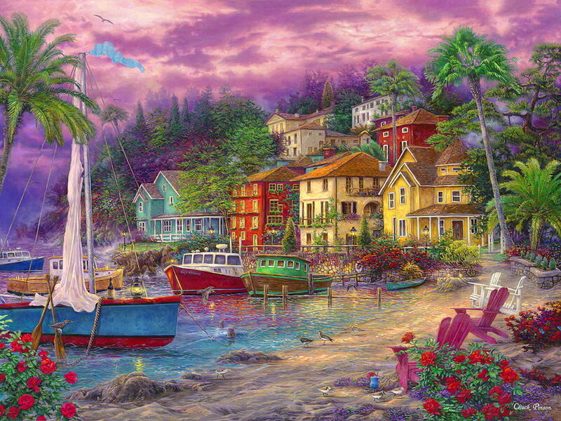 Colorful Harbor Village — Purple