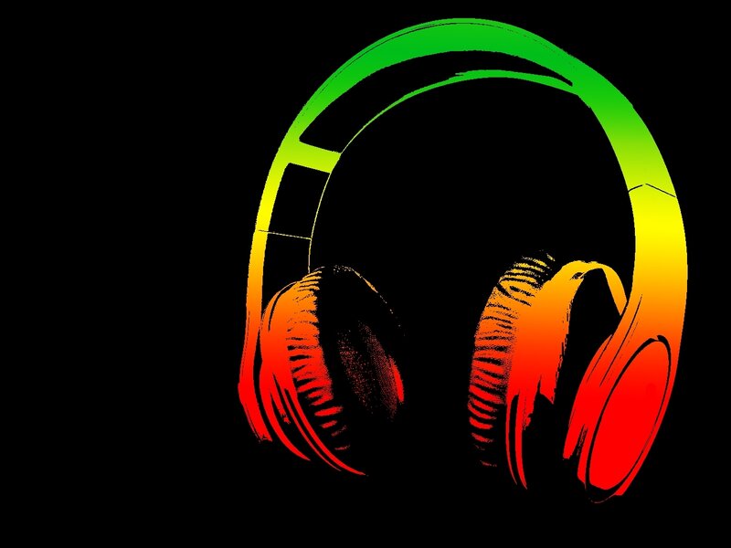 Colorful headphones on black