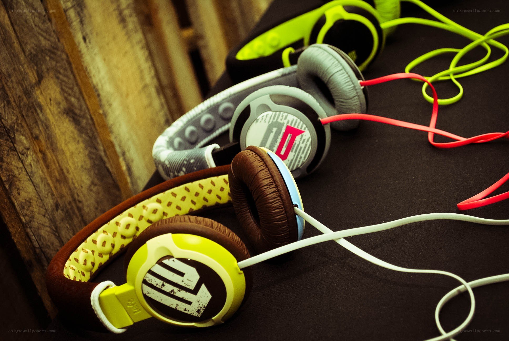 Colorful headphones on display