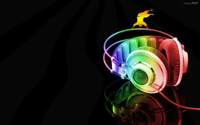 Colorful headphones with dancer silhouette